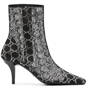GUCCI Women's Black Demi GG Crystal Mesh Ankle Boots Size 8.5 NIB 750228